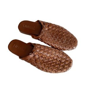 Liberte tulum woven brown leather slip on mules shoes